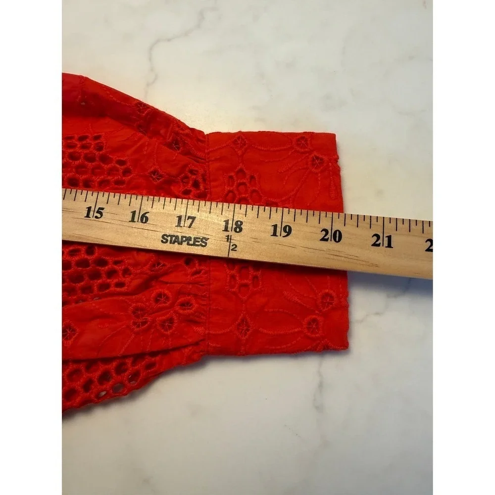 J.Crew‎ Red Eyelet Popover Top XL